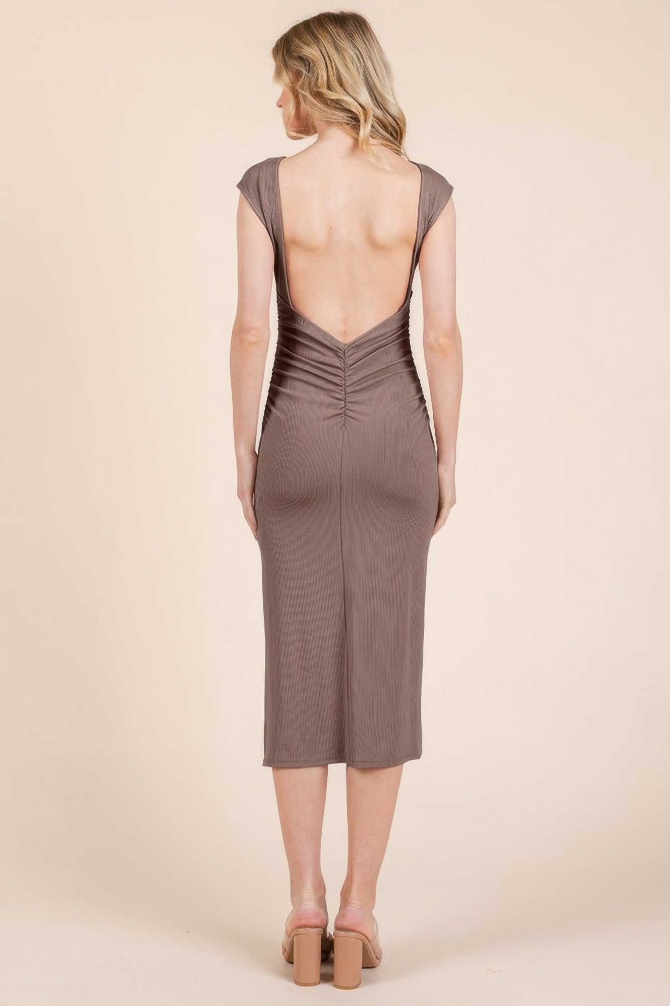 Cap Sleeve Boatneck Open Back Midi Dress - REPUBLIC FASHION