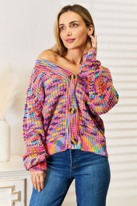 Angel Wings Woven Right V - Neck Long Sleeve Cardigan - REPUBLIC FASHION STORE