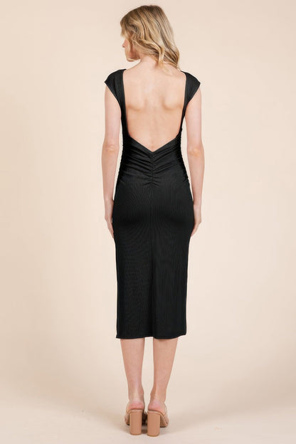 Cap Sleeve Boatneck Open Back Midi Dress - REPUBLIC FASHION