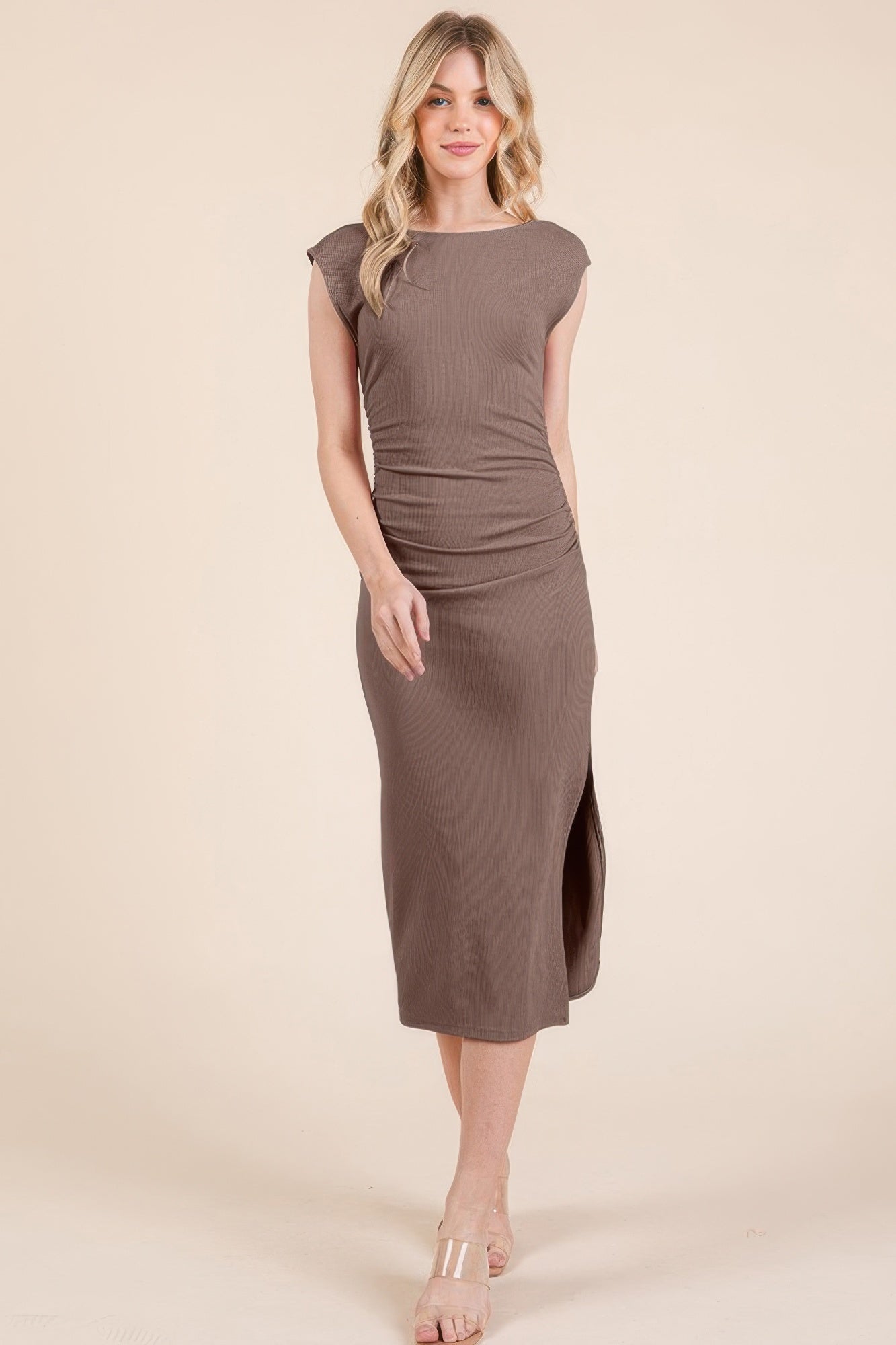 Cap Sleeve Boatneck Open Back Midi Dress - REPUBLIC FASHION