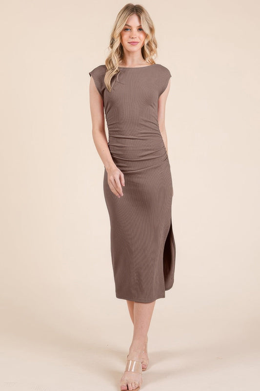 Cap Sleeve Boatneck Open Back Midi Dress - REPUBLIC FASHION