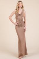 Cowl Neck Cross Back Shirring Maxi Dress - REPUBLIC FASHION