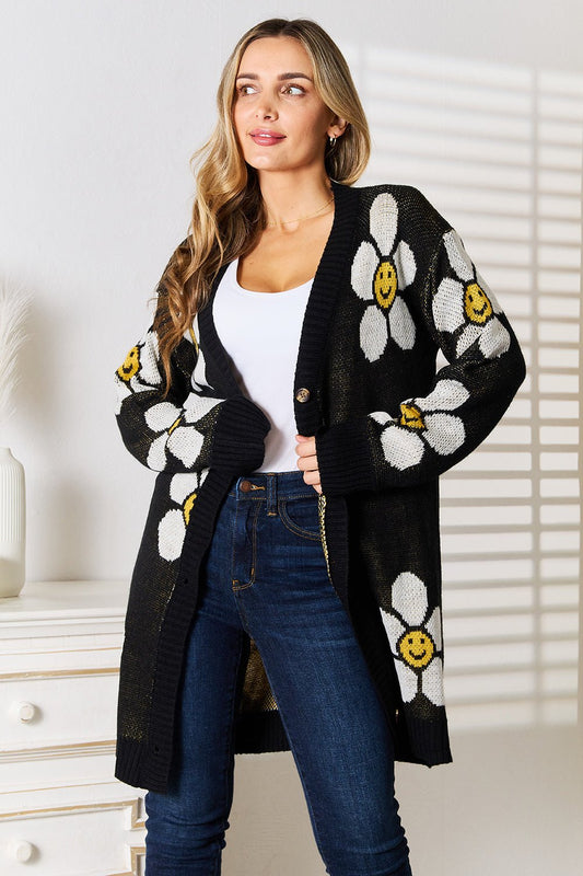 Perfee Floral Button Down Longline Cardigan - REPUBLIC FASHION STORE